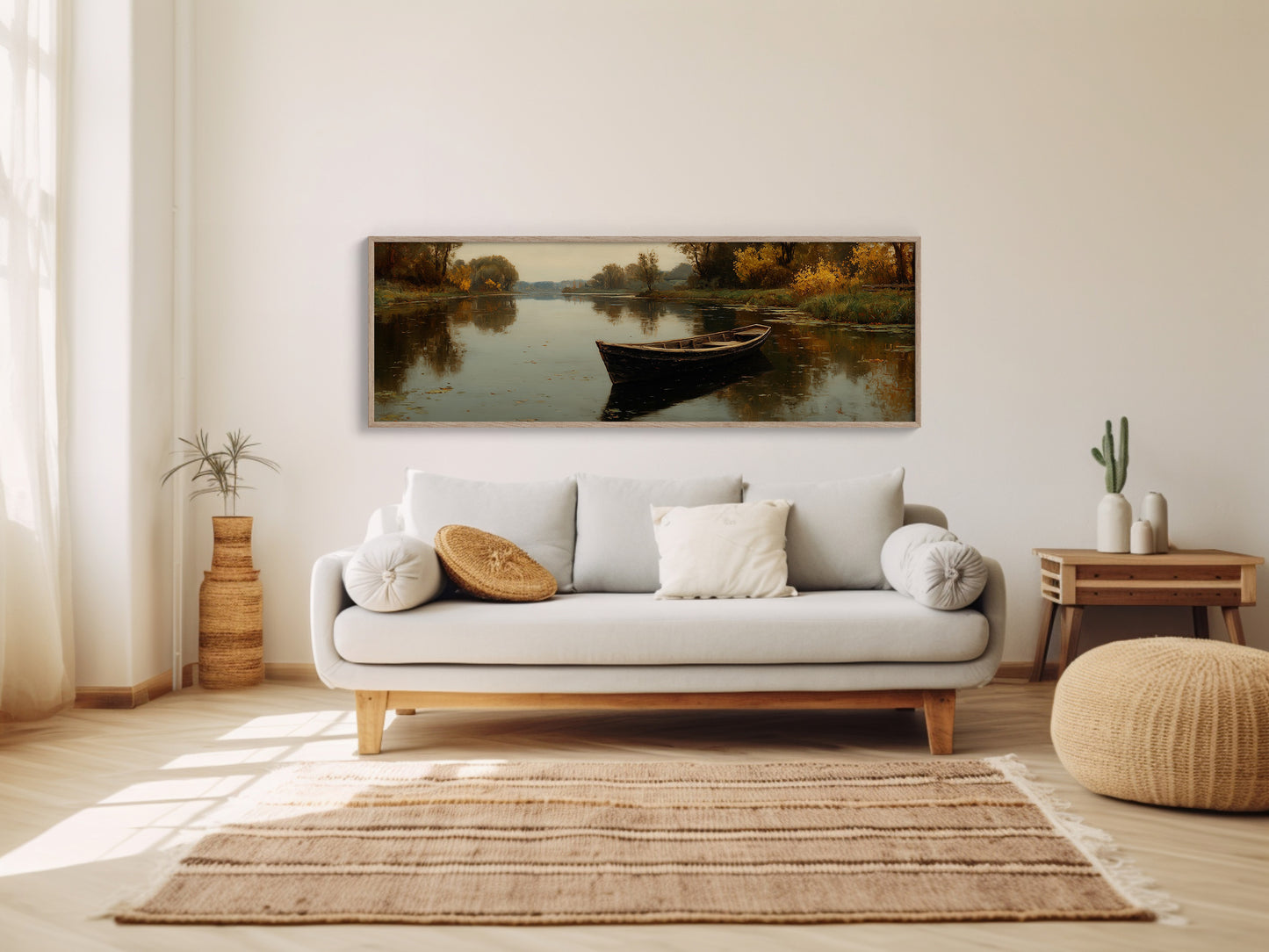 Quiet Boat on Autumn River