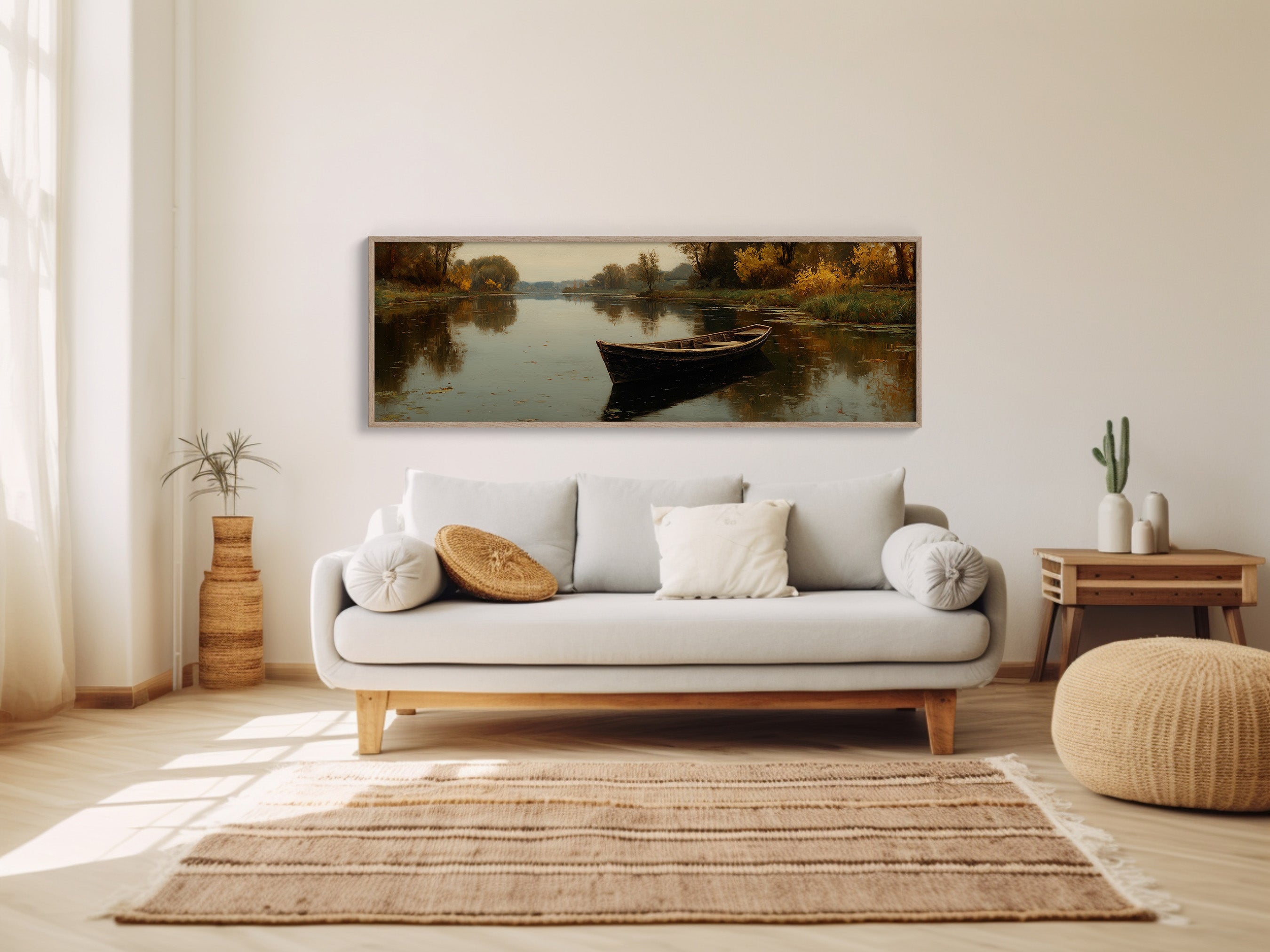 Quiet Boat on Autumn River