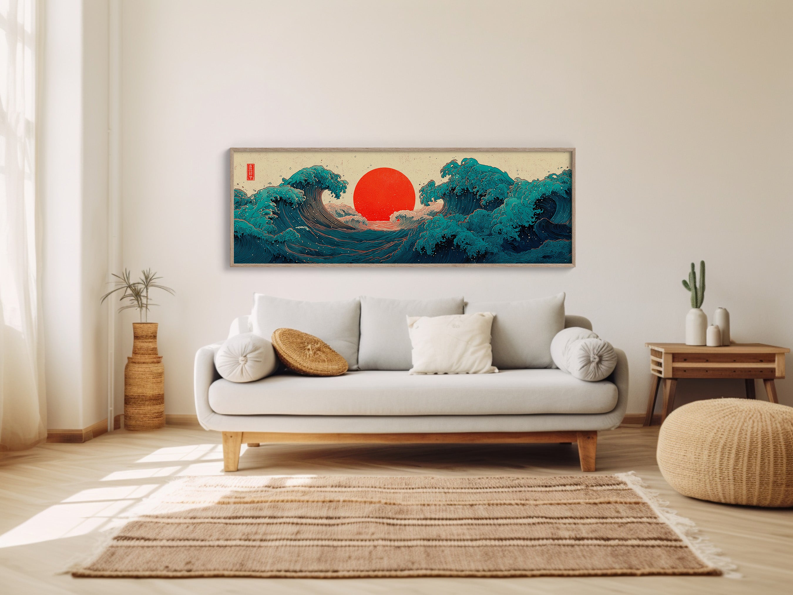 Crimson Sun Rising Over Ocean Waves