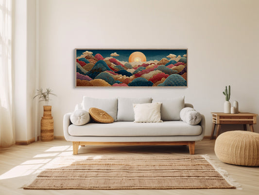 Ornate Sunrise Over Patterned Hills