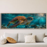 Sea Turtle Swimming In Sunlit Ocean