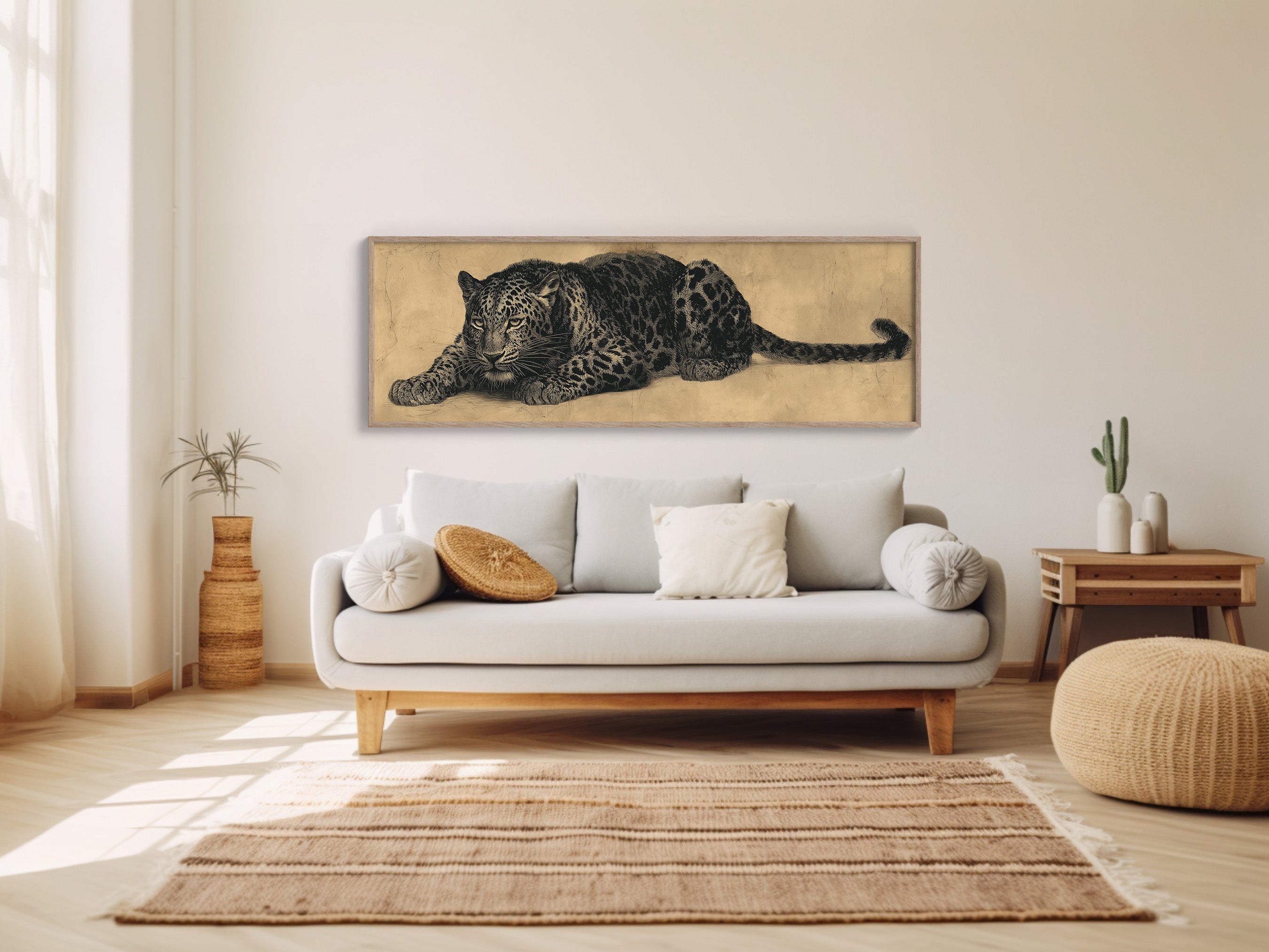 Vintage Leopard Illustration on Aged Paper Background