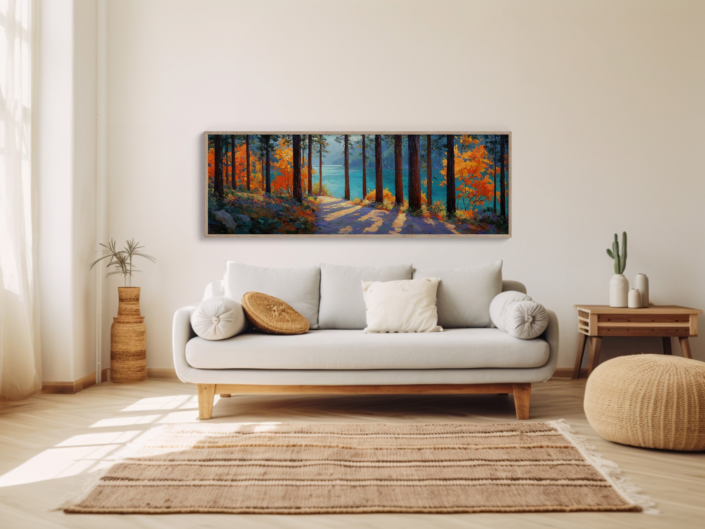 Autumn Forest Path Overlooking Turquoise Lake