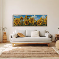 Sunflowers Beneath a Carved Sky