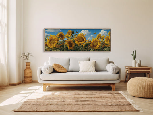 Sunflowers Beneath a Carved Sky