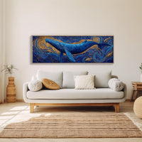 Majestic Blue Whale in Golden Ocean Swirl