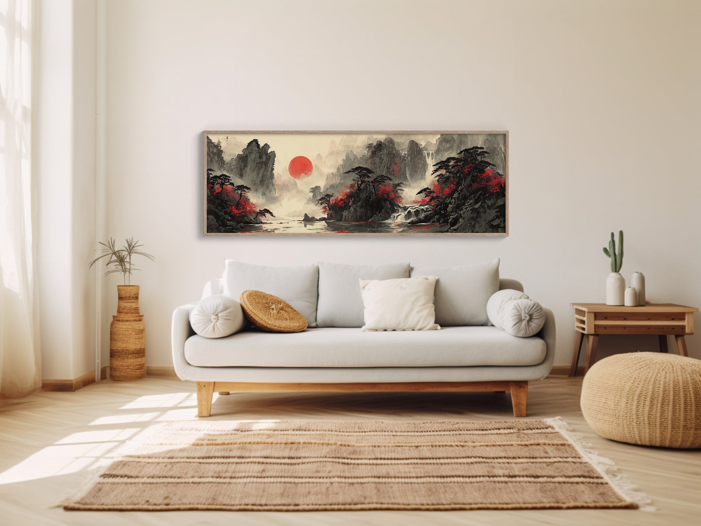 Crimson Trees Beneath a Rising Sun