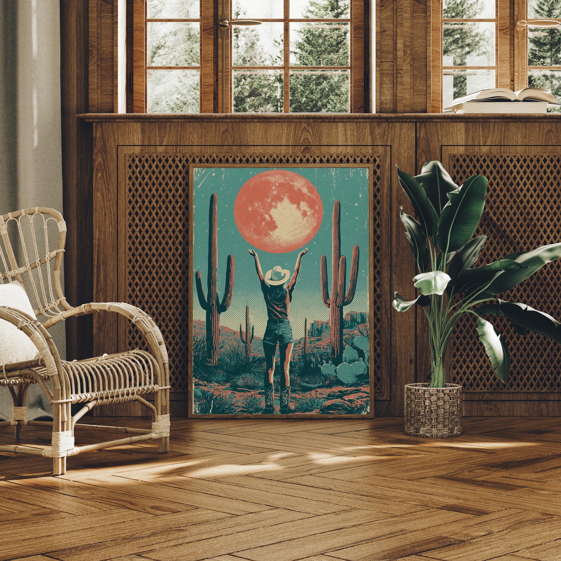 Blood Moon Cowgirl — Halftone Desert Screenprint